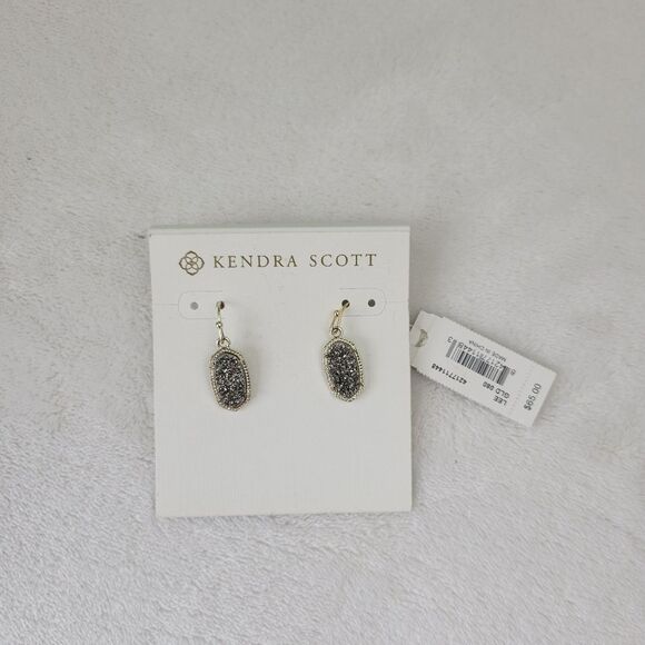 KENDRA SCOTT ✨️ Lee Silver Drop Earrings in Platinum Drusy - Picture 2 of 2